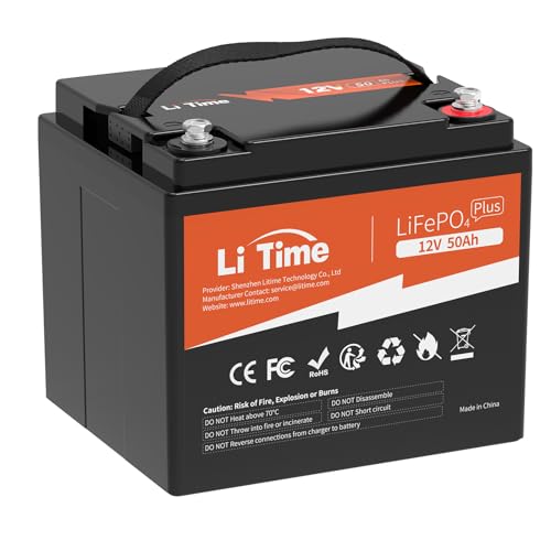 LiTime 12V 50Ah Lithium LiFePO4 Battery Built in BMS, 10 Years Lifetime 4000+ Cycles Output Power 640W, Perfect for Boat Marine Trolling motor Camping
