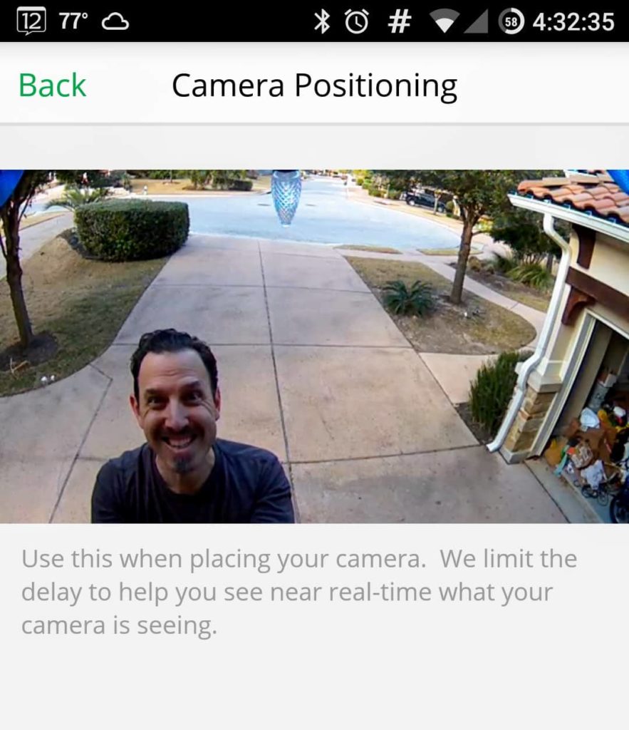 Screenshot of Netgear Arlo Pro Review Front Camera App Positioning